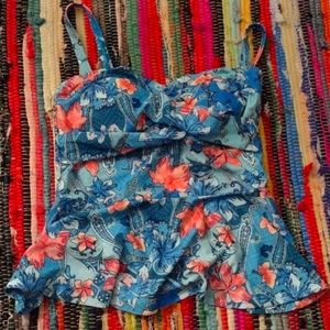 Blue, pink, white designed swim suit top size medium
